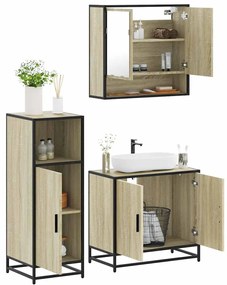 3300976 vidaXL Комплект шкафове за баня от 3 части дъб сонома инженерно дърво