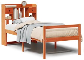 3322065 vidaXL Легло с рафтове за книги без матрак кафяв 90x190 см бор масив