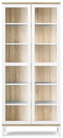 Витрина от дъбов декор в бял и естествен цвят 89x203x36 cm Roomers – Tvilum