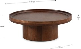 Тъмнокафява кръгла масичка за кафе от масивно манго 80x80 cm Giselle – MOME