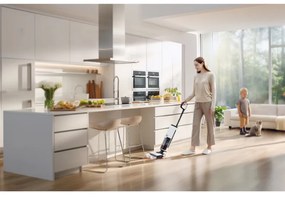 Вертикална прахосмукачка Tineco Floor One S7 Steam Plus 4В1, 240W, Сухо/Мокро, 0.7 л мръсна/0.8 л чиста, LED екран и осветление, Пара + сушене, Бял/черен