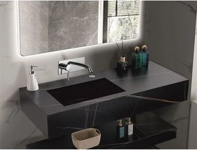 Мивка за баня PIETRA 12049/120B LEFT БЕЗ ОТВОР, стенен монтаж, кварц, черен мат, 120x50x18см