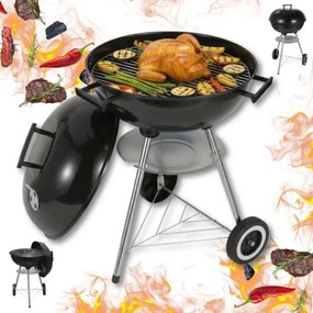 Барбекю на дървени въглища Kinghoff KH 2033, Регулируема вентилация, Колелца, Стомана, Черен