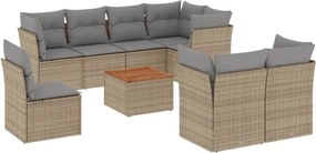 3256073 vidaXL Градински диван с възглавници 9 части бежов микс полиратан