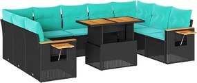 3327641 vidaXL Градински диван с възглавници 10 части черен полиратан акация