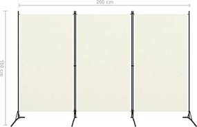 Параван за стая, 3 панела, кремавобял, 260x180 см