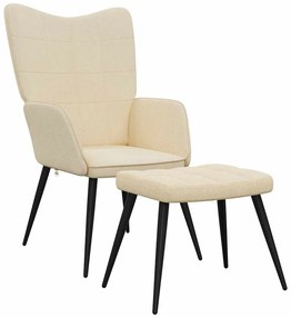 327954 vidaXL Релаксиращ стол с табуретка, кремав, плат