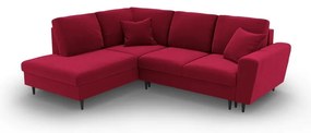Червен кадифен разтегателен ъглов диван с място за съхранение (ляв ъгъл/L форма) Kyoto – Cosmopolitan Design