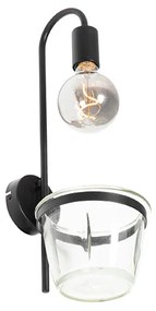 Модерна стенна лампа черен със стъкло - Roslini