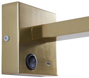 Модерна стенна лампа златиста с USB-C накланяща се - Rex