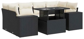 3326747 vidaXL Градински комплект диван с възглавници 7 части черен полиратан