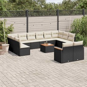 3258850 vidaXL Градински диван с възглавници, 13 части, черен, полиратан