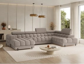Светлокафяв кадифен разтегателен ъглов диван (десен ъгъл U форма) Feraria – ELTAP