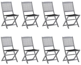 3078297 vidaXL Сгъваеми градински столове, 8 бр, с възглавници, акация масив
