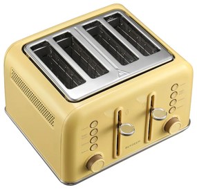 Тостер за хляб BUYDEEM DT640E, 1800W, 4 слота, 7 автоматични програми, 7 степени на препичане, LED индикатори, Тави за трохички, Високо изскачане, Жълт