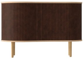 Нисък скрин с дъбов декор в кафяв и естествен цвят с плъзгащи се врати 100x67 cm Audacious - UMAGE