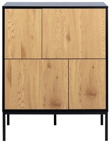 Черен/естествен висок скрин от декор от дъб 80x103 cm Seaford – Actona