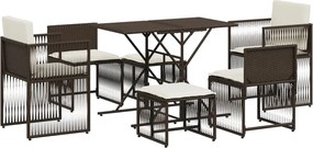 369010 vidaXL Градински трапезен комплект възглавници 7 части кафяв полиратан