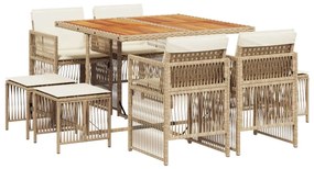 3210964 vidaXL Градински комплект с възглавници, 9 части, бежов полиратан