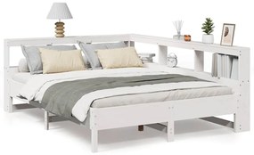 3324437 vidaXL Легло с етажерка за книги, без матрак, 135x190 см, бор масив