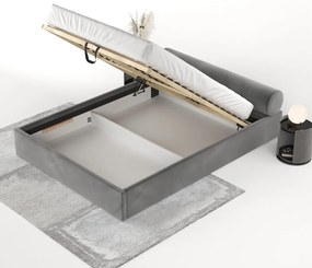 Тъмносиво двойно легло 200x200 cm тапицирано с място за съхранение с включена подматрачна рамка Solvo – Maison de Rêve