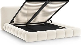 Двойно легло 180x200 cm тапицирано с място за съхранение с включена подматрачна рамка в цвят слонова кост Solange – Micadoni