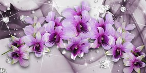 Картина на платно – Лилави цветя на абстрактен фон