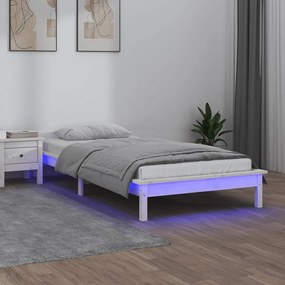 820592 vidaXL LED Рамка за легло, бяла, 90x200 см, масивно дърво