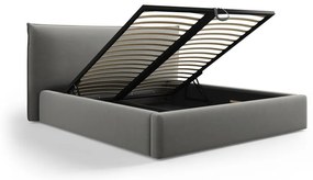 Сиво двойно тапицирано легло с място за съхранение с включена подматрачна рамка 160x200 cm Elio – Milo Casa