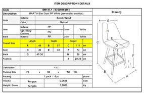 Бар стол Мартин ΕΜ147.1 бял цвят