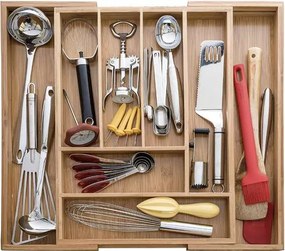 Кухненски бамбуков органайзер за прибори за чекмедже Ruhhy, разтегателен