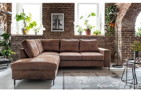 Кафяв разтегателен ъглов диван от изкуствена кожа (ляв ъгъл) Lofty Lilly – Miuform