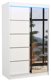 Гардероб с плъзгащи врати с огледало ANCORA, 120x200x58, бял + LED