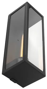 Модерна правоъгълна външна стенна лампа черна със стъкло - Rotterdam Long