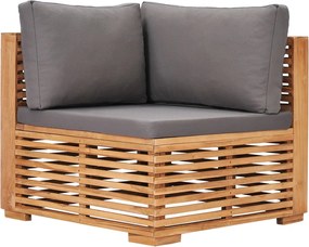 49378 vidaXL Градински ъглов диван със сива възглавница тик масив