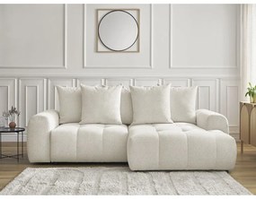 Бял шенилов сгъваем/с място за съхранение ъглов диван (десен ъгъл) Roxelane – Bobochic Paris