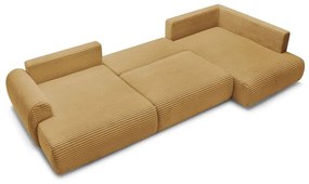 Разтегателен ъглов диван от рипсено кадифе в цвят горчица (ляв ъгъл/"U" форма) Lucien – Bobochic Paris