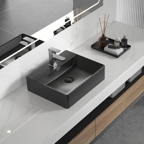 Мивка за баня ICB 5042MB, Inter Ceramic, монтаж върху плот, порцелан, черен мат, 50x42x13см