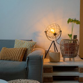 Индустриална триножна настолна лампа черна регулируема - Hanze