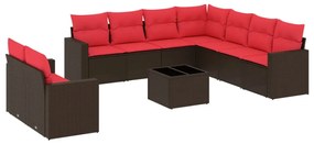 3251501 vidaXL Градински комплект диван с възглавници 10 части кафяв полиратан