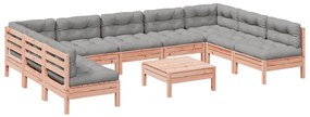 3299601 vidaXL Градински комплект с възглавници, 10 части, дугласка ела масив