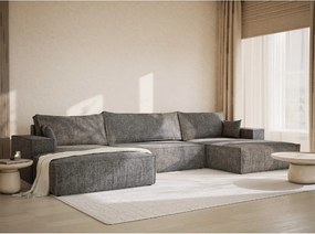 Сив шенилов сгъваем/с място за съхранение ъглов диван (U форма) Kyoto – Maison de Rêve