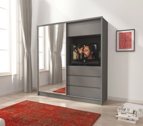 Плъзгащ се гардероб Sharp с огледало - сив - дължина: 200 см
