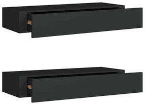 330258 vidaXL Стенни рафтове с чекмеджета, 2 бр, черни, 60x23,5x10 см, МДФ