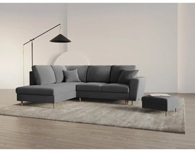 Светлосив кадифен разтегателен ъглов диван с място за съхранение (ляв ъгъл/L форма) Kyoto – Cosmopolitan Design