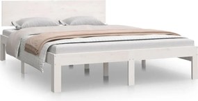 810471 vidaXL Рамка за легло, бяла, дърво масив, 135x190 cм, Double
