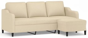 3201137 vidaXL 3-местен диван с табуретка, кремав, 180 см, текстил