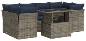 3326112 vidaXL Градински диван с възглавници, 7 части, сив полиратан акация