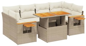 3273417 vidaXL Градински диван с възглавници, 7 части, бежов полиратан