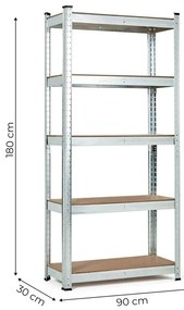 Стабилен метален стелаж за съхранение с 5 рафта 180 x 90 x 30 cm